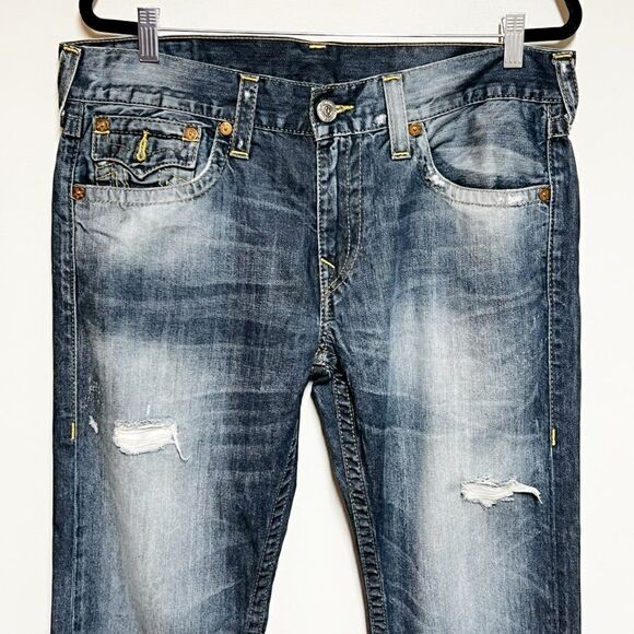 True Religion Mens Straight Leg Vintage Distressed Flap Pocket Jeans Sz 34/34 - Picture 5 of 8